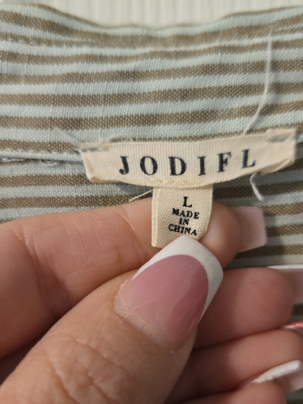 JODIFL Striped Button-Up Top in Sage Green and White - Picture 2 of 5